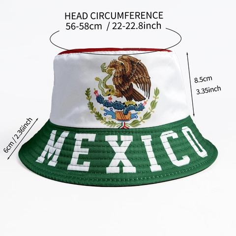 Mexico National Flag Bucket Hat Polyester Foldable Sun Protection For World Cup Fans Cheering Unisex Ethnic Style