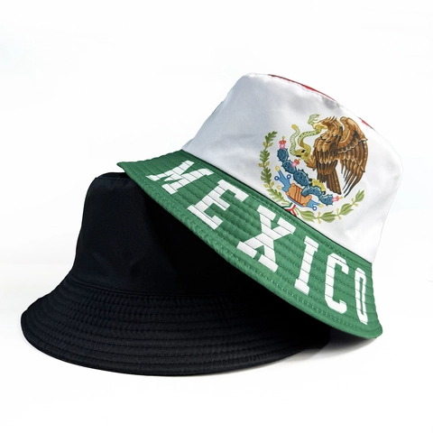 Mexico Vlag Vissershoed Omkeerbaar Polyester Nationaal Embleem Bedrukt Zonbescherming Zomer Voor Sportfans Unisex