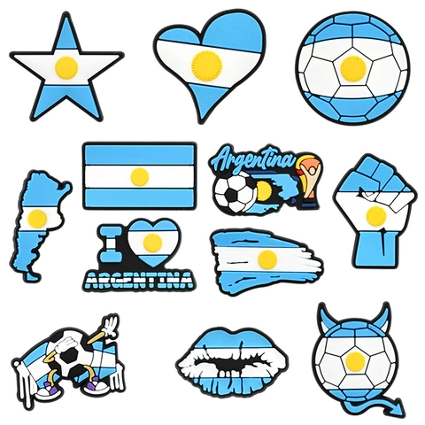 Breloques De Chaussures Thème Football Argentine Patchs En PVC Souple Accessoires DIY Pour Sandales Sacs Style Drapeau National Sportif