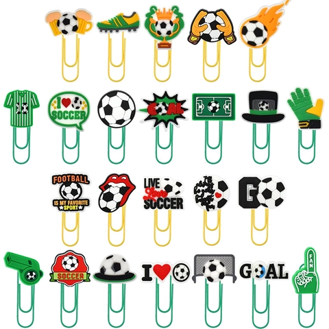 Clips De Papel De Fútbol Marcadores Decorativos PVC Metal Papelería Deportiva Creativa Para Estudiantes Oficina