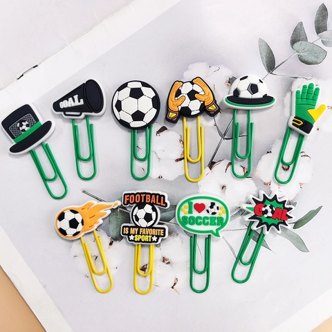 Clips De Papel De Fútbol Marcadores Decorativos PVC Metal Papelería Deportiva Creativa Para Estudiantes Oficina