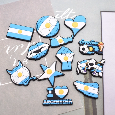 Breloques De Chaussures Thème Football Argentine Patchs En PVC Souple Accessoires DIY Pour Sandales Sacs Style Drapeau National Sportif