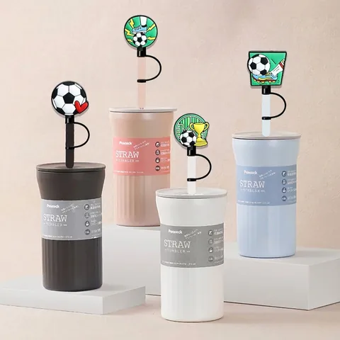 Fußball Strohhalm Abdeckung Silikon Staubdicht Schutzstecker Sport Thema Becher Zubehör Für Wiederverwendbare Strohhalme