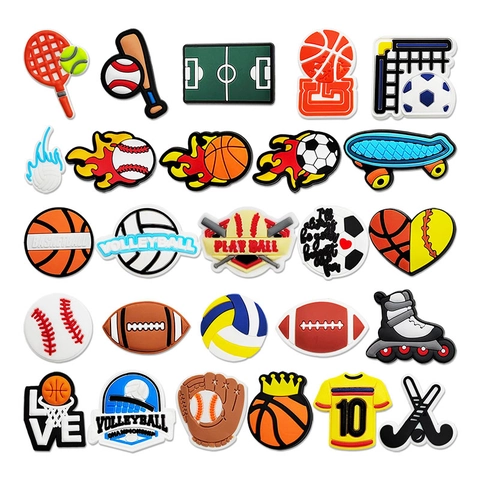 Sports Theme Shoe Charms PVC Soft Glue Basketball Soccer Baseball Volleyball Decoration For Clogs Sandals DIY Accessories Novelty