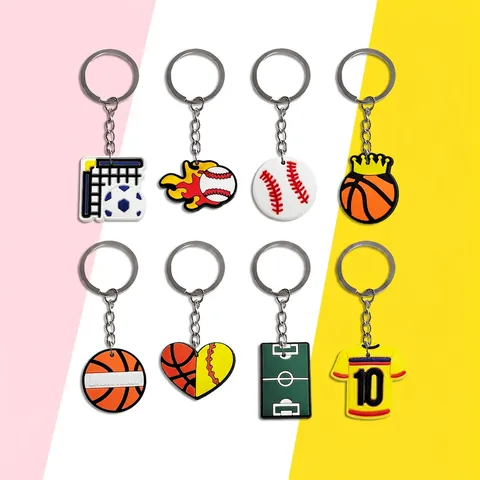 Sports Motto Schlüsselanhänger Basketball Fußball Baseball PVC Softgummi Tasche Anhänger Cartoon Zubehör Für Fans Geschenke