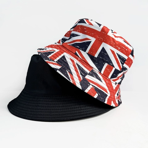Fischerhut Wendbar UK Flagge Union Jack Print Vintage Sonnenschutz Outdoor Strand Atmungsaktiv Reise Unisex Erwachsene