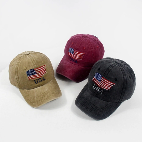 Baseball Cap Washed Cotton Distressed Vintage USA Flag Embroidery Adjustable Sun Hat Retro For Men Women
