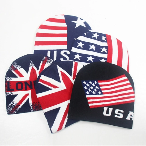 Berretto Beanie Invernale Caldo In Maglia Motivo Bandiera USA LONDON Scritta Alla Moda Per Uomo Donna Sci