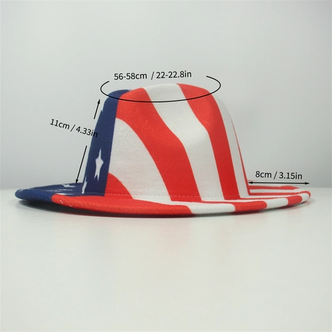 Amerikaanse Vlag Fedora Hoed Katoen Polyester Brede Rand Sterren Strepen Western Jazz Panama Hoed Onafhankelijkheidsdag