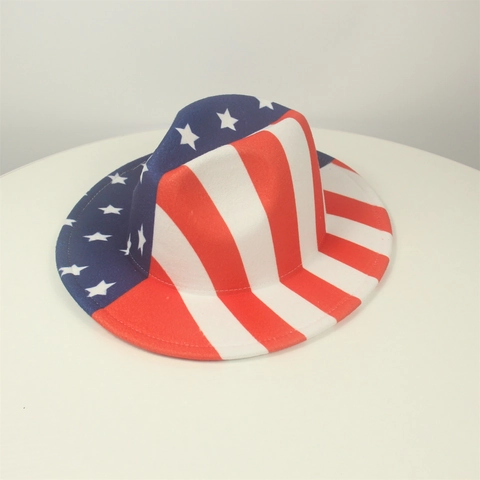 Amerikaanse Vlag Fedora Hoed Katoen Polyester Brede Rand Sterren Strepen Western Jazz Panama Hoed Onafhankelijkheidsdag