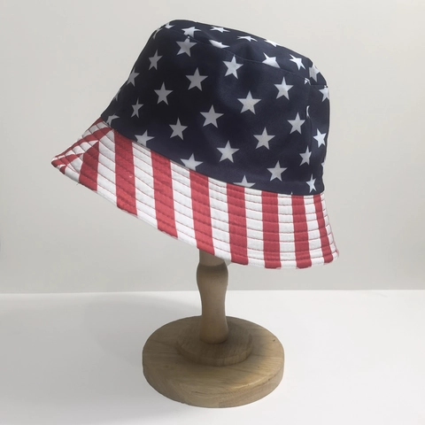 Amerikaanse Vlag Vissershoed Polyester Omkeerbaar Sterren Strepen Print Zonbescherming Outdoor Reizen Patriotische Stijl