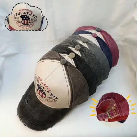 Casquette De Baseball En Coton Lavé Vintage Délavé Imprimé Racing Moto Rétro Ajustable 5 Panneaux Chapeau De Soleil