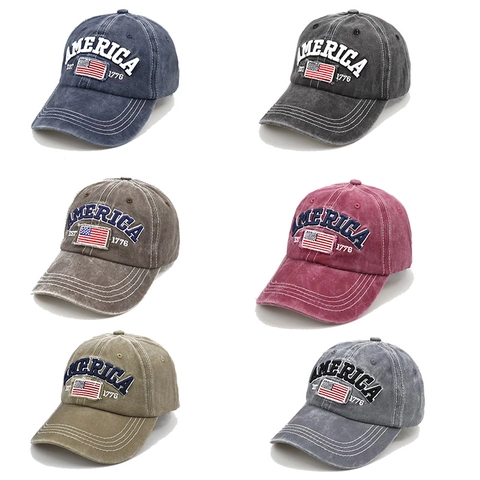 Cappello Da Baseball In Cotone Lavato Ricamo Bandiera Americana Retro Regolabile Cappello Sole