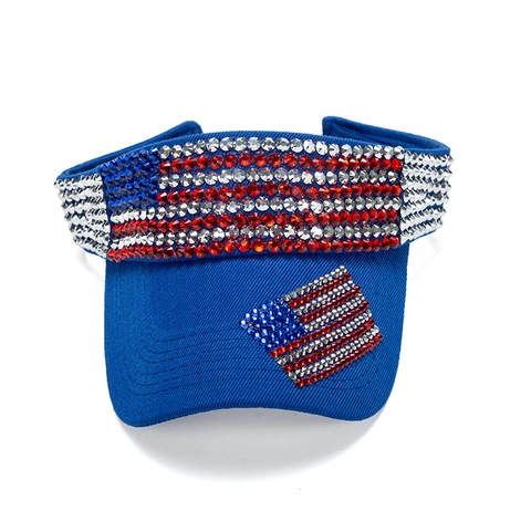 Visiera Parasole Cotone Strass Motivo Bandiera Americana Luccicante Regolabile Estate Sport All Aperto Berretto