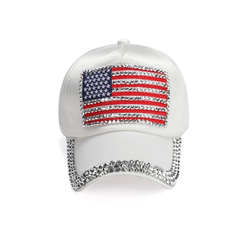 Berretto Da Baseball In Raso Con Strass Bandiera USA Cappello Parasole Regolabile Da Donna