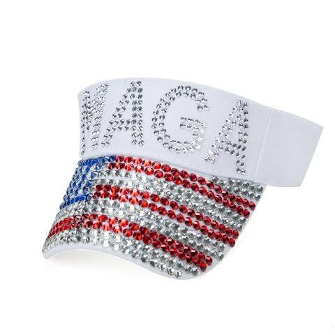 Rhinestone Sun Visor Hat Cotton Patriotic US Flag Decor Outdoor Sport Breathable Sunshade Cap For Women Men