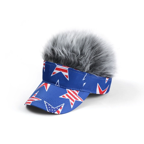 Nieuwigheid Honkbalpet Met Pruik Synthetisch Haar Katoen VS Vlag Camouflage Outdoor Zonbescherming Feestmuts Verstelbaar
