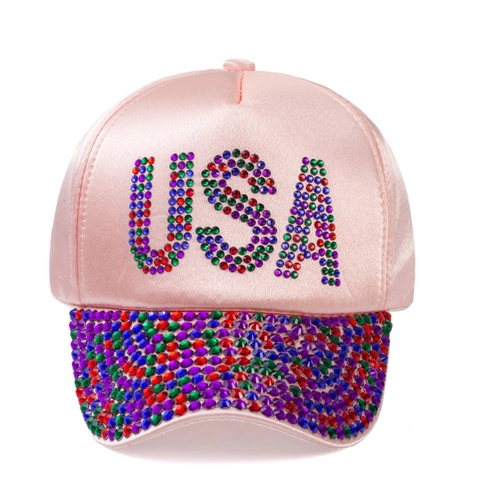 Berretto Da Baseball Donna In Raso Con Strass Decorazione Lettere Protezione Solare Regolabile Moda All'aperto