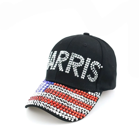 Gorra de Béisbol con Letras de Strass Harris Bandera de EE. UU. Denim Algodón Ajustable Snapback Sombrero de Sol Moda Hombre Mujer