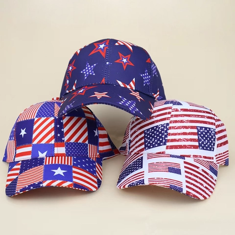 Baseballkappe Polyester Amerikanische Flagge Sterne Streifen Druck Verstellbar Outdoor Sonnenschutz Retro Mode Hut