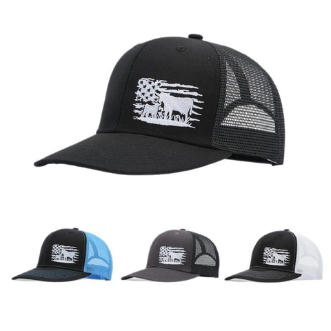 Gorra Trucker Rejilla Bordado Bandera Americana Ganado Snapback Ajustable Transpirable Estilo Western Béisbol