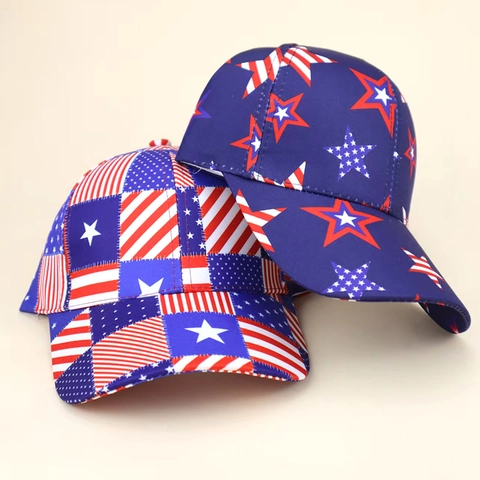 Baseballkappe Polyester Amerikanische Flagge Sterne Streifen Druck Verstellbar Outdoor Sonnenschutz Retro Mode Hut