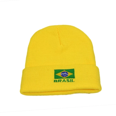 Brasilien Flagge Stickerei Strickmütze Acryl Winter Warm Outdoor Umschlagmütze Für Herren Damen Unisex