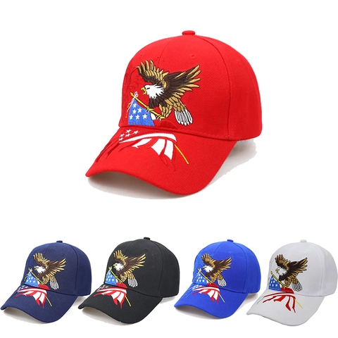 Baseball Kappe Adler US Flagge Stickerei Polyester Gebogener Schirm Outdoor Sport Verstellbar Sonnenhut Für Damen Herren