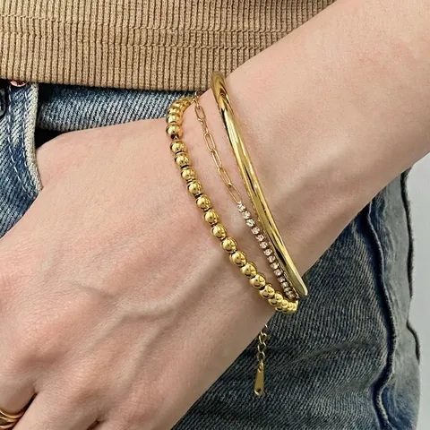 Bracciale In Acciaio Inossidabile Impilabile Placcato Oro Polsino Minimalista Chic Gioielli Geometrici Per Donne