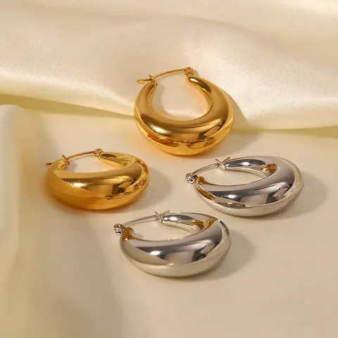 Minimalist Stainless Steel Teardrop Hoop Earrings Polished High Shine Geometric Jewelry For Women