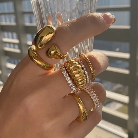 Stainless Steel Rings Gold Plated Zirconia Stackable Waterproof Hypoallergenic Minimalist Fashion Jewelry For Women
