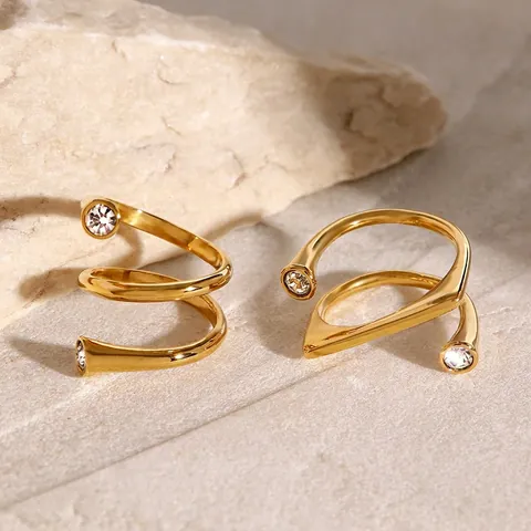 Bague Ouverte En Spirale Acier Inoxydable Plaqué Or Géométrique Zircone Ajustable Bijoux Élégants Minimalistes Pour Femmes