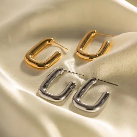 Orecchini A Cerchio Rettangolari Geometrici A Forma Di U In Acciaio Inossidabile Placcato Oro 18K Stile Minimalista INS Gioielleria Da Donna