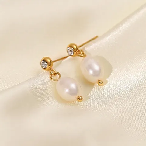 Süßwasserperlen Tropfenohrringe 18K Vergoldeter Edelstahl Mit Zirkon Französisch Retro Eleganter Schmuck Für Damen