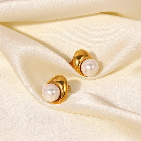 18K Vergoldet Edelstahl Französischer Palast Luxus Vintage Künstliche Perle Wassertropfen Ohrstecker Für Damen Schmuck
