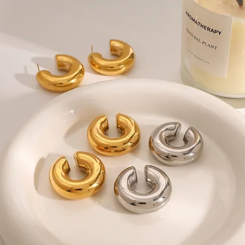 Orecchini A Cerchio Chunky Goccia D'acqua Acciaio Inossidabile Gioielli Minimalisti Geometrici Moda Donna