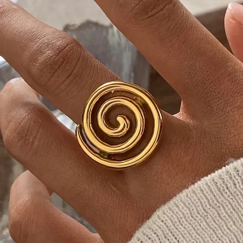 Anello Design Spirale Acciaio Inossidabile Placcato Oro Gioielli Dito Geometrici Minimalisti Per Donne Impermeabile