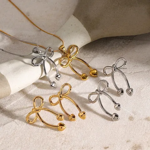 Pendientes De Lazo De Acero Inoxidable Y Collar Con Colgante De Corazón Impermeable Hipoalergénico Joyas Únicas Para Mujer