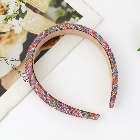 Luxury Rhinestone Padded Headband For Women Glitter Colorful Rainbow Crystal Wide Hair Band Fashion Party Hair Accessories