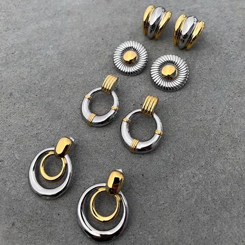 Tweekleurige Goud Zilver Roestvrijstalen Creolen voor Dames Waterdicht Hypoallergeen Geometrische Sieraden Cadeau