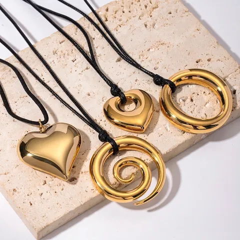 Collana Con Pendente In Acciaio Inossidabile Minimalista Con Cordino In Corda Di Cera Cuore Geometrico Croce Gioielli Stile Vintage Per Donna