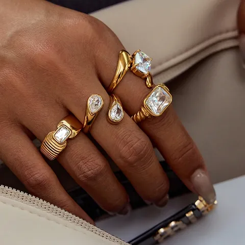 Zirkonia Ringen Roestvrij Staal Waterdicht Hypoallergeen Luxe Mode Sieraden Geometrische Vorm Voor Dames