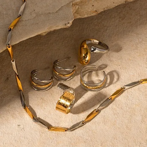 Drie Lijnen Creolen Roestvrij Staal Geometrisch Tweekleurig Goud Zilver Minimalistisch Franse Stijl Sieraden Voor Dames