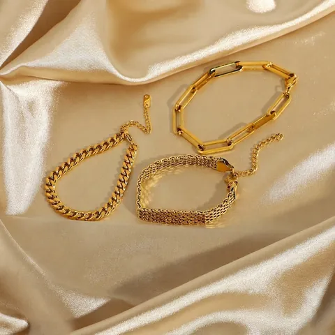 Bracciale Catena Cubana E Serpente Acciaio Inossidabile Placcato Oro 18K Gioielli Eleganti Donna