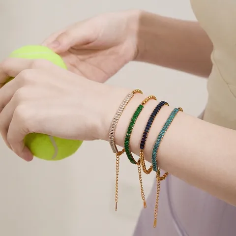 Tennis Armband Edelstahl Baguette Schliff Zirkonia Goldene Perlen Wasserdicht Verstellbar Eleganter Minimalistischer Schmuck Damen