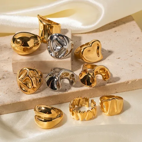Anello In Acciaio Inossidabile Lava Irregolare Placcato Oro 18K Geometrico Minimalista Gioielli Di Moda Per Donne Stile INS