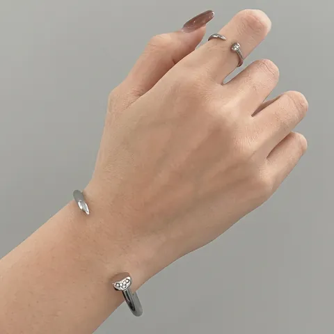 Bracciale E Anello Chiodo Gioielli Acciaio Inossidabile Strass Moderno Minimalista Aperto Regolabile Per Donna