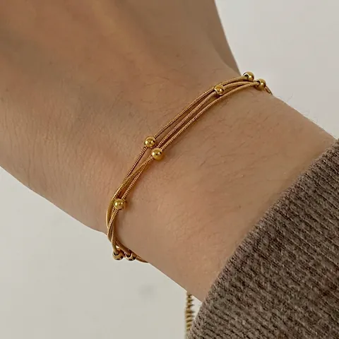 Pulsera De Varias Capas De Acero Inoxidable Con Cuentas Minimalista Cadena De Serpiente Joyería Para Mujer Impermeable