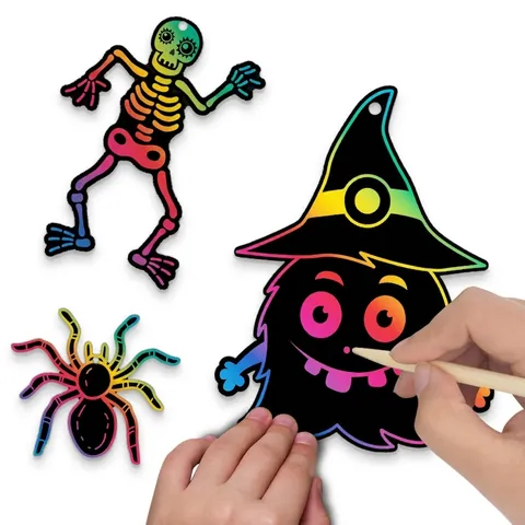 Máscaras De Arte Para Raspar Halloween DIY Artesanía Papel Color Arcoíris Para Niños Fiesta Disfraces Decoración Madera