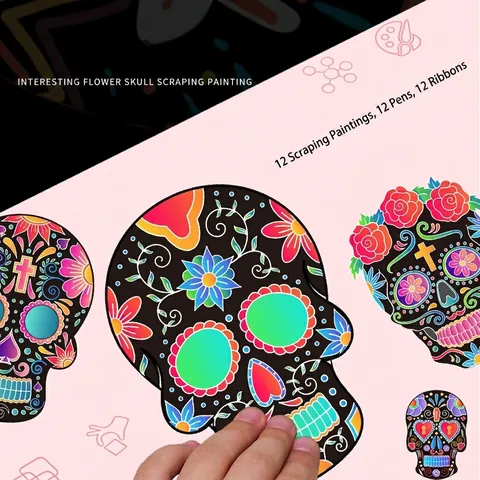 Halloween DIY Scratch Art Masks Rainbow Color Paper Craft For Kids Party Favors Costumes Decoration Wood Tools